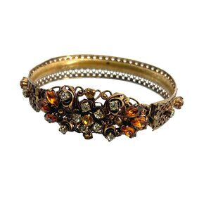 Vintage 50s/60s German Filagree Metal & Jeweled Costume Bracelet